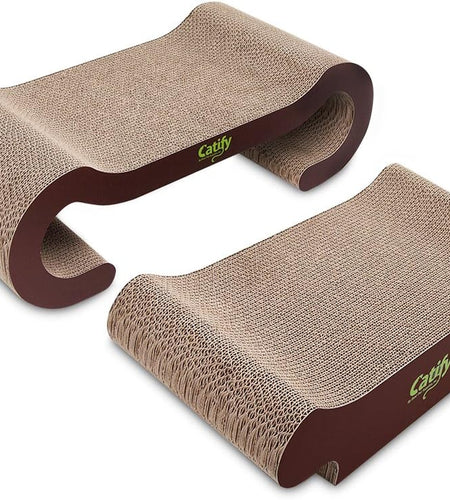 Corrugated Cardboard Cat Scratcher Refill Pads, Lounger, and Fun Interactive Scratching Boards, Claw Safe, Durable, Natural Recycled Materials, Supports Active Play - Lounger I