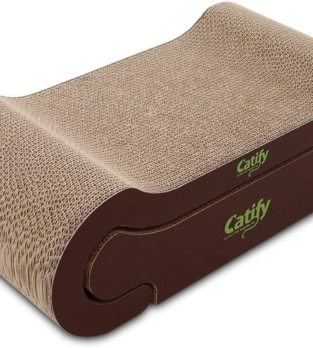 Corrugated Cardboard Cat Scratcher Refill Pads, Lounger, and Fun Interactive Scratching Boards, Claw Safe, Durable, Natural Recycled Materials, Supports Active Play - Lounger I